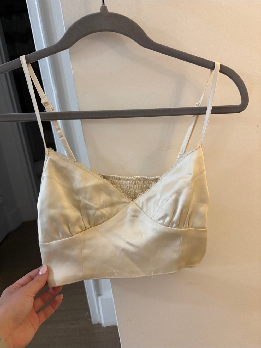 Cream Satin Crop Bralette with Adjustable Straps